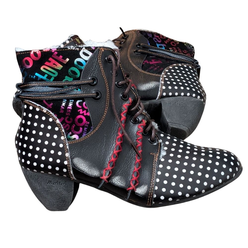 👢 NWOT TMA MAIA Polka Dot Faux Fur Boots US 11 EUR 42